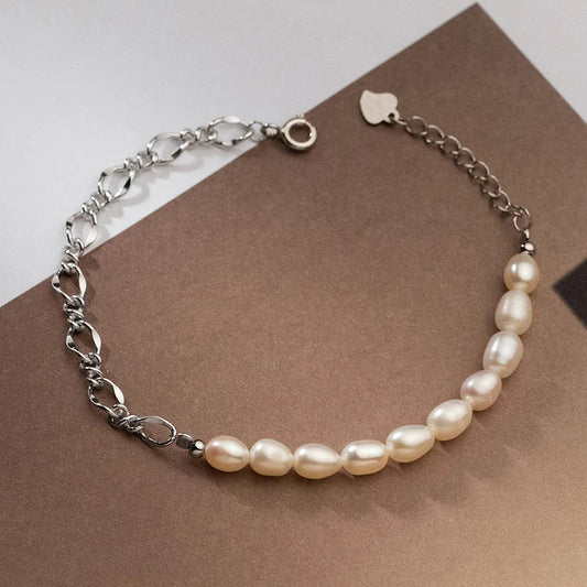 Bracelet de mode en argent sterling 925 avec perle baroque, chaîne à maillons pour femmes, design irrégulier, bijoux fins, cadeaux