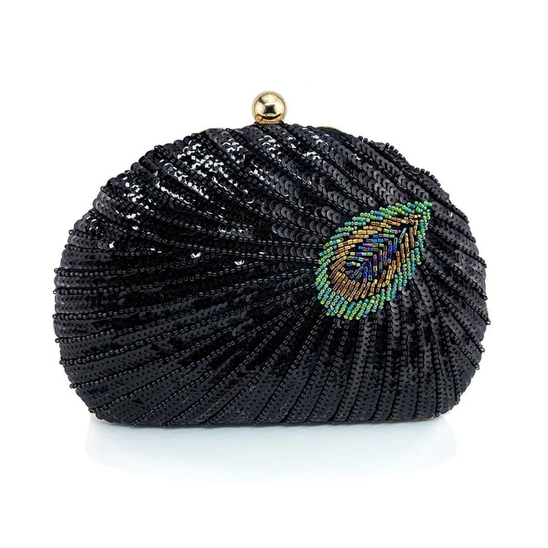 Shell Shape Women's Clutch Bag Sequin Purses and Handbags Luxury Designer Retro Embroidery Evening Bag Female Party Handbag Z079