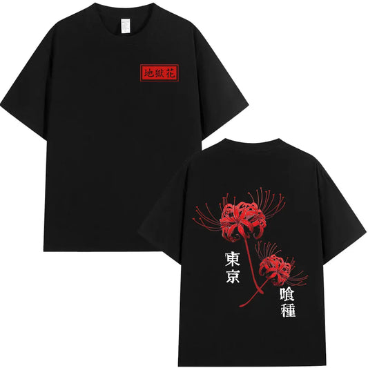 Anime Tokyo Ghoul Spider Lily T Shirt Men Women Kaneki Ken Manga Graphic Print Tee Shirt Cool Unisex Cotton T-Shirts Oversized