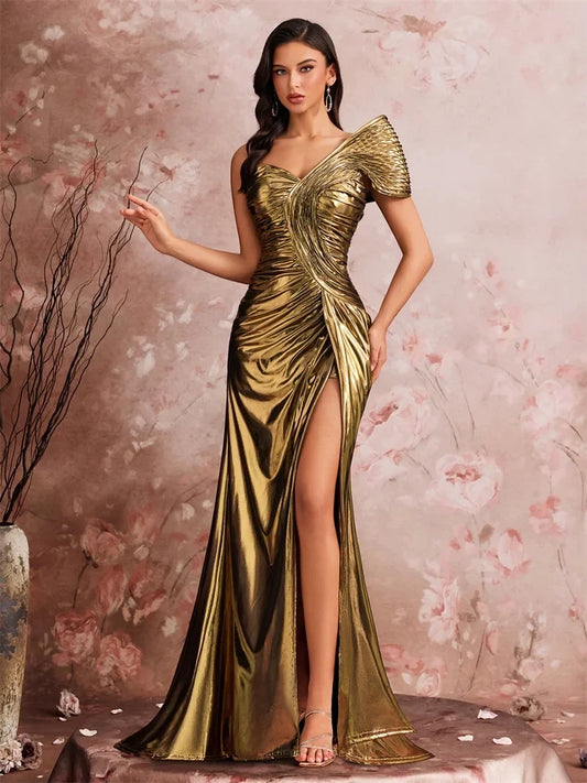 Lucyinlove Luxury Slanted Shoulder Fishbone Evening Dresses Woman Waist-cinching Mermaid Wedding Party Elegant Long Formal Prom