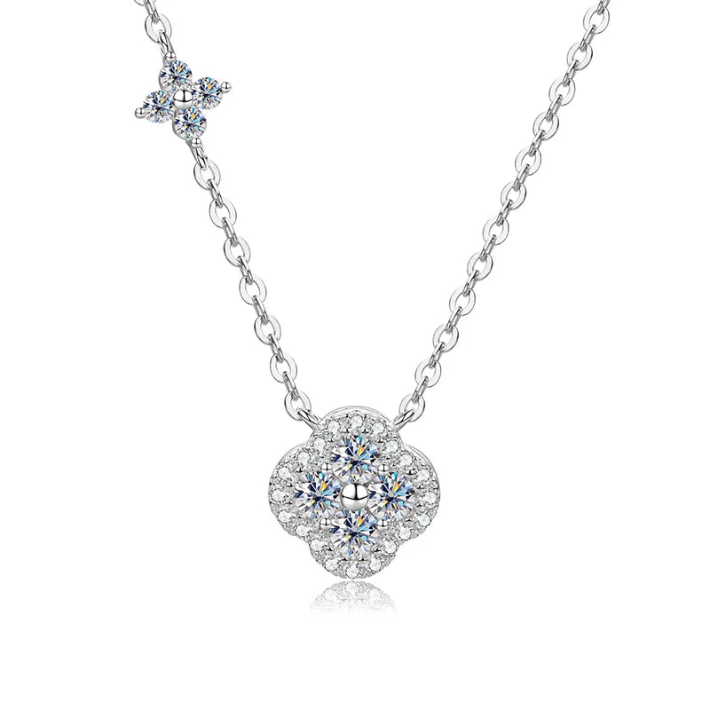Delicate Lucky Four-leaf Clover Pendant Necklace For Women Certified 3mm Moissanite Necklace Wedding Party Jewelry Gift