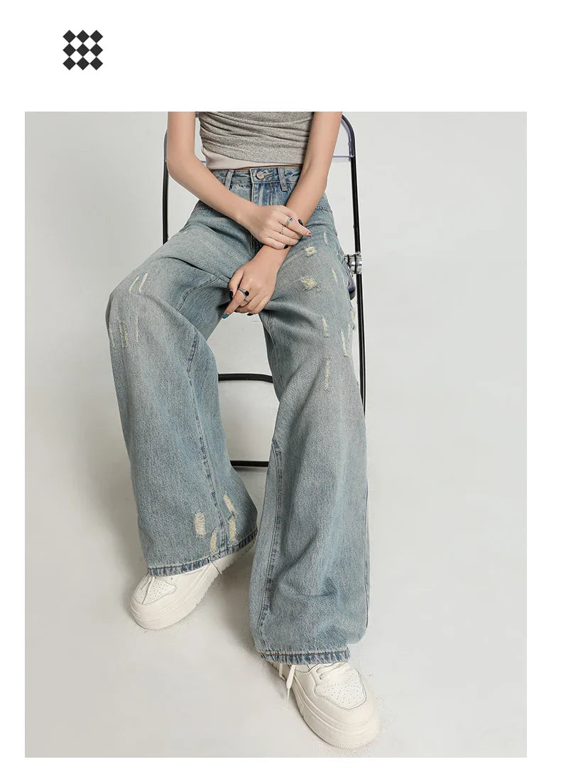 Skin Friendly Womens Straight Jeans Comfortable Leisure Baggy Denim Pants Low Rise Casual Streetwear Trendy Pocket Boyfriend