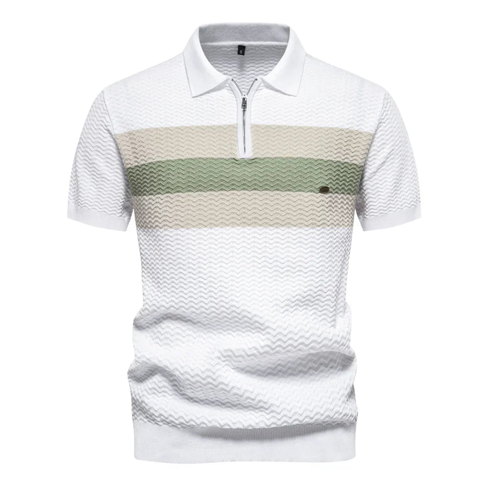 2024 New Summer Textured Ribbed Knit Polo Shirt for Men Short Sleeve Breathable and Cool Mens Polo Shirts