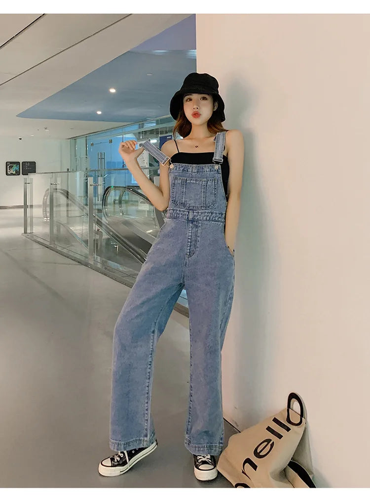 High Waist Wide Leg Denim Overalls Women's Loose Fitting Slimming Summer New Sle Gold nce Faionable Jeans