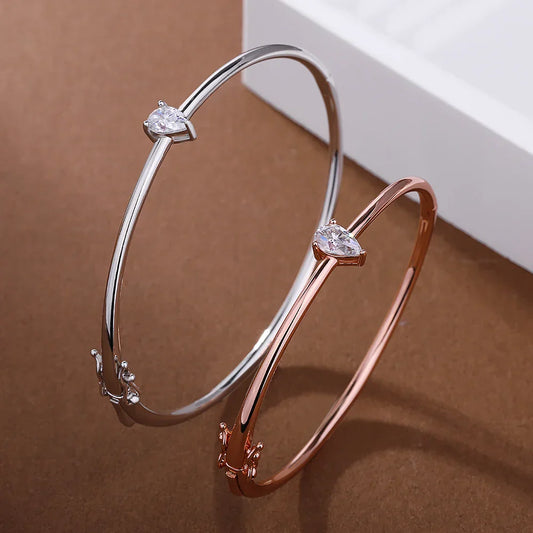 Bracelet jonc solitaire goutte d'eau en Moissanite 1 carat pour femme, en argent sterling 925, avec diamant taille poire et certificat, bijoux raffinés