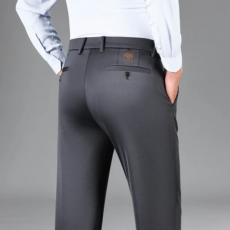 2026 New Summer Thin Embroidery Suit Pants Men Straight Classic Business Work Grey Long Formal Trousers Male Plus Size 29-40 42