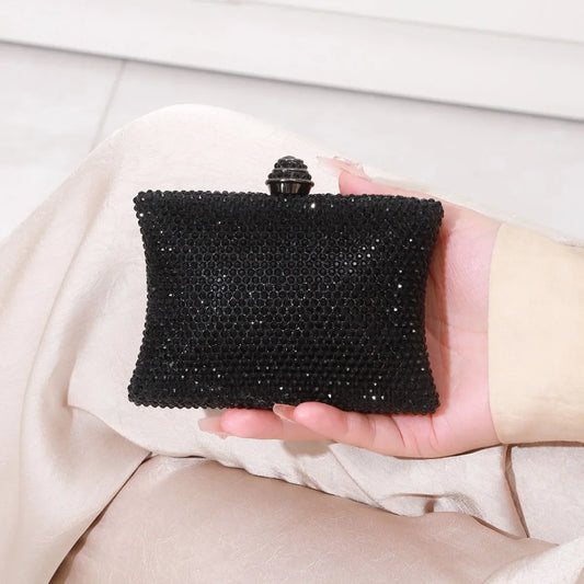 Diamond Crystal Handbag Evening Bag Cross-Border Wedding Ladies Party Shell Shape Polyester Handheld Bag with Lock Buckle