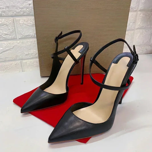 2025New summer and autumn black 12cm lace up high-heeled sandals with sexy slim heels and pointed stylish single shoes
