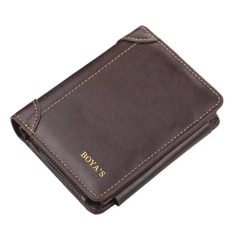 Men's High-Quality Vintage PU Leather Short Wallet, Fashion Zipper Card Holder with Coin Pocket, Durable Casual Daily Men Purse