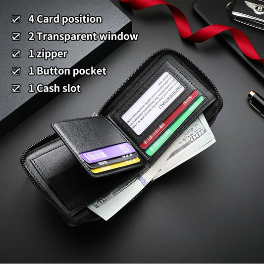 Portefeuille en Cuir de Luxe pour Hommes, Porte-monnaie Zippé avec Porte-cartes et Poche à Monnaie, Portefeuille Anti-RFID, Cadeaux d'Anniversaire pour Hommes