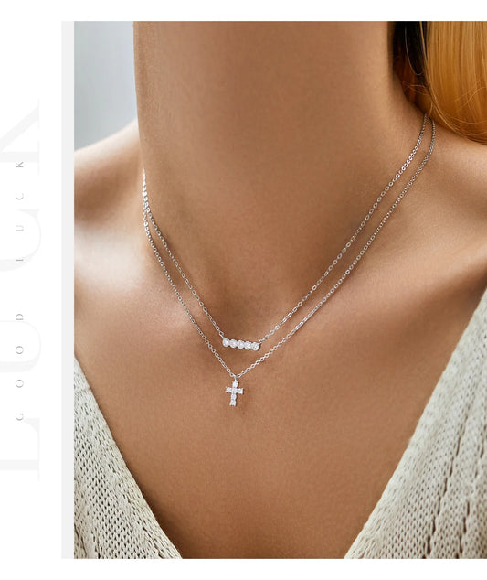 D Color Moissanite 925 Sterling Silver Corss Pendant Necklaces Sparkling Lab Diamond Link Chain Jewelry For Women Gifts
