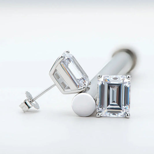 D VVS1 Emerald Cut Moissanite Earring s925 Sterling Sliver Plated with 18k White Gold Earrings for Women Fine Jewelry