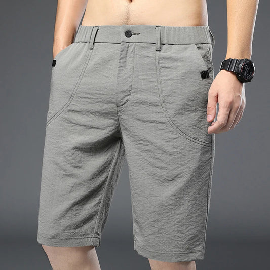 Summer Thin Men's Loose Casual Shorts Gray Black Slightly Elastic Straight Sports Shorts Beach Casual Shorts Solid Color Male
