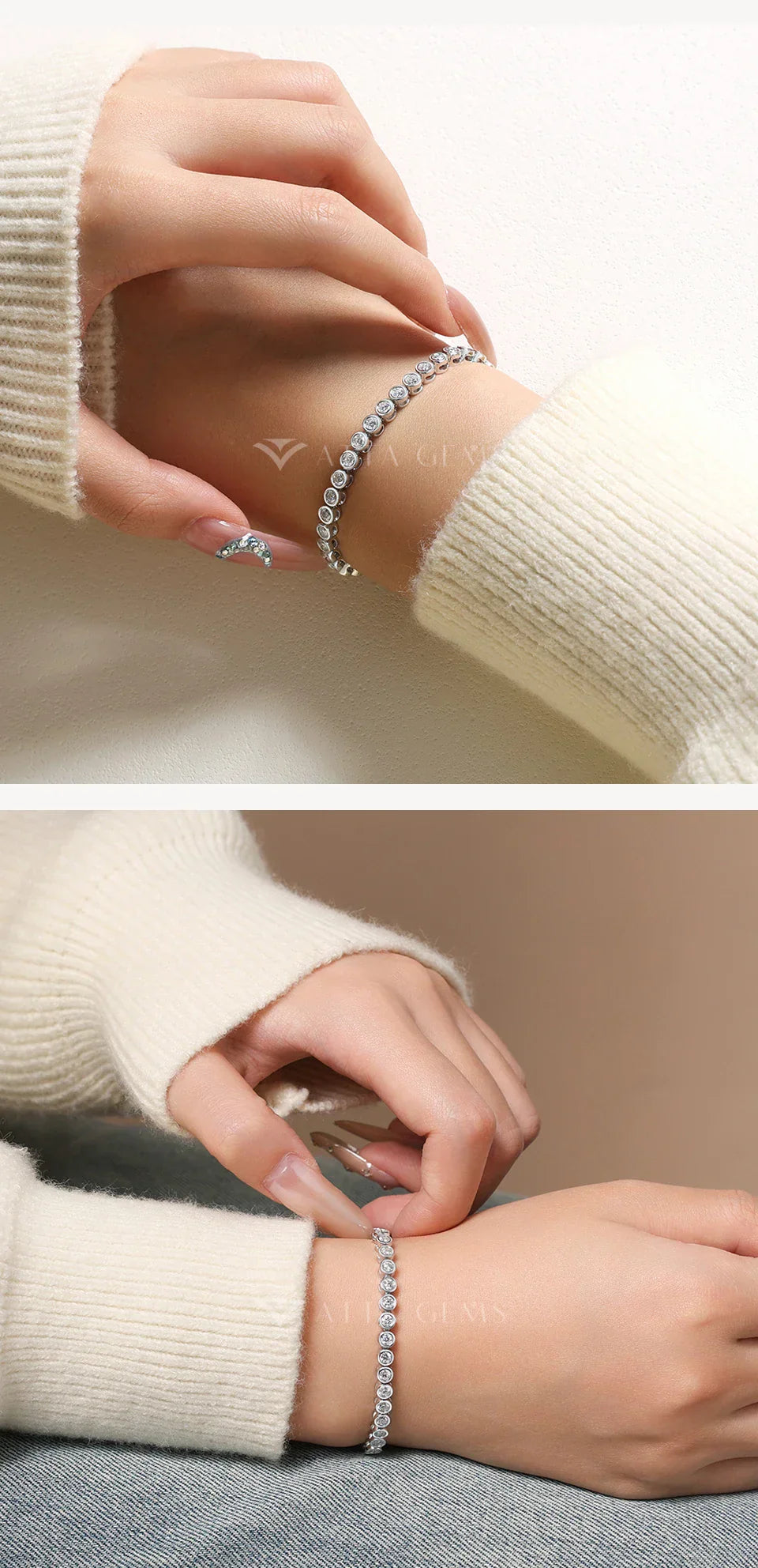 Round Cut 3mm Moissanite Tennis Bracelet 925 Sterling Silver Gold Plated Women Men's Bracelet Engagement Luxury Jewelry