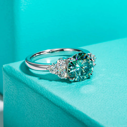 3ct Round Cut Blue Green Color Moissanite Engagement Ring 18K Gold Plated Silver Luxury Wedding Ring Jewelry Wholesale