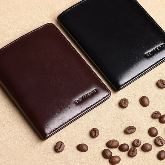 Portefeuille RFID pour homme en cuir véritable, fin, vertical, noir, court, porte-cartes d'identité, de crédit, minimaliste, pour homme, bleu