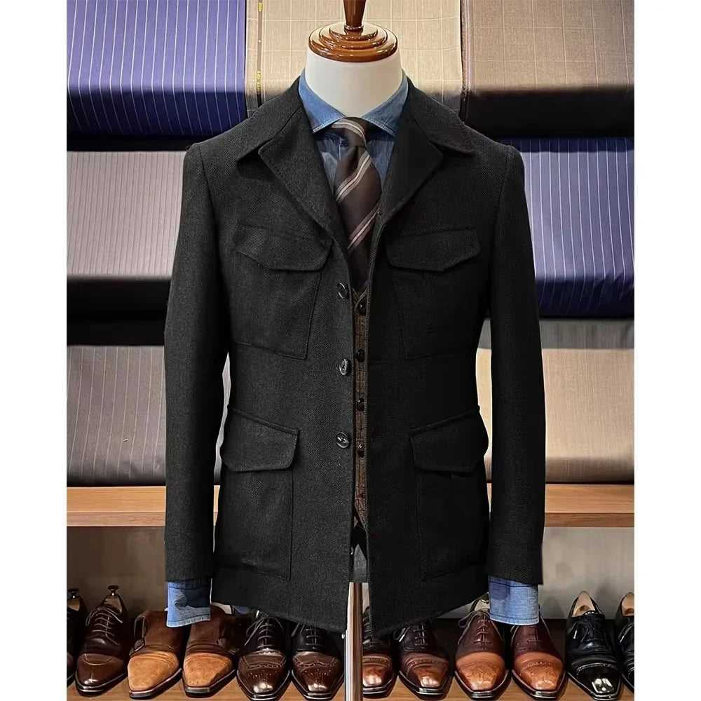 Men's Herringbone Hunting Jacket Casual 4 Pockets Fashion Design Vintage Tweed Blazers Blazer Single Breasted Comfortable Work