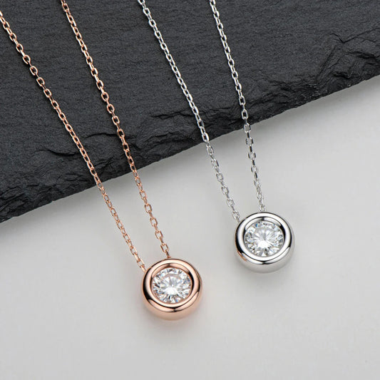 6.5mm Round Bezel Moissanite Pendant Necklace For Women 925 Sterling Silver Clavicle Chain Necklaces Jewelry Collare Mujer