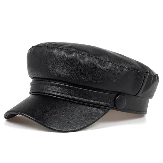 Pu Leathe Solid Color Army Cap Spring and Autumn Outdoor Casual Adult Sun Hats Hip Hop Hat Sunscreen Hat Sports Cap