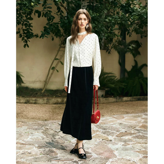 Woman Chiffon Blouse French Style 2026 Spring Elegant Polka Dot Ladies Top Bow Tie Neck Long Sleeve Shirts O58CC002535