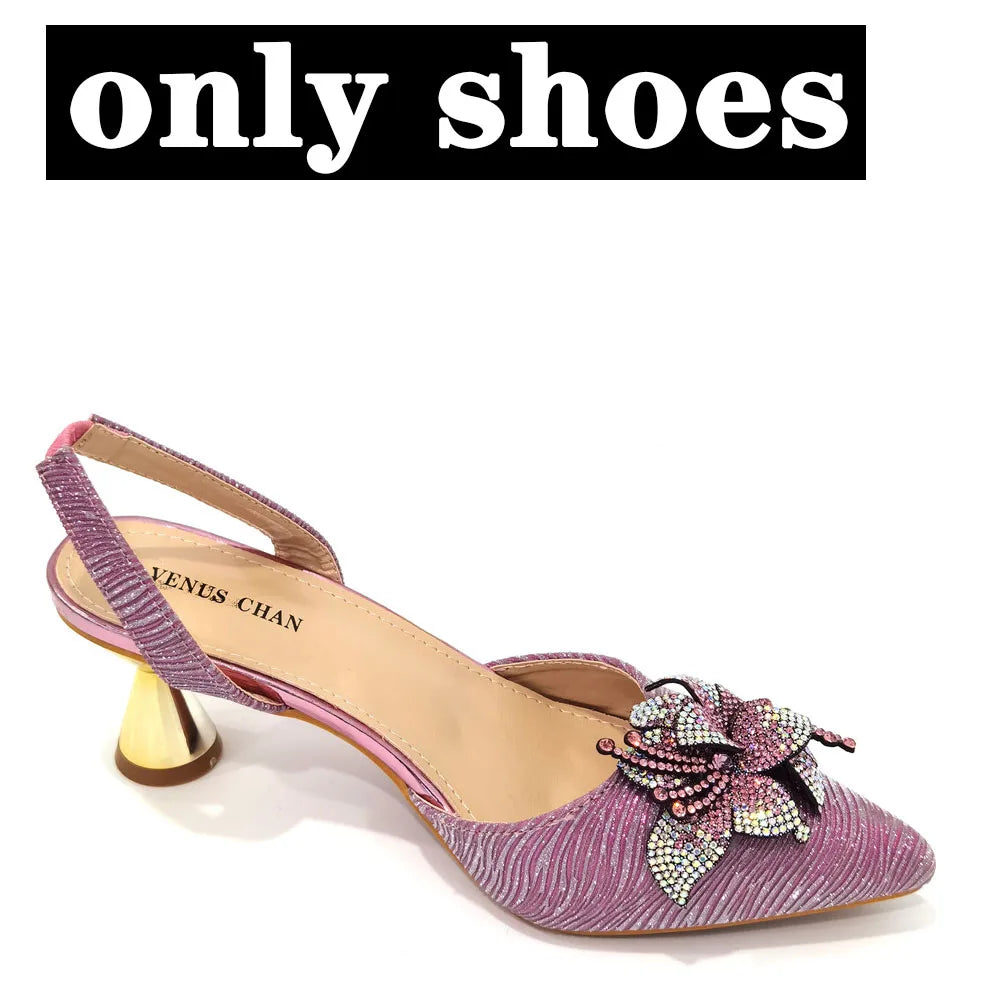 FASHION SHOE Sandals Women 2022 High Heels sexy Green Color Rhinestone Flowers Party Pumps Wedding Shoe and Matching Bag Set