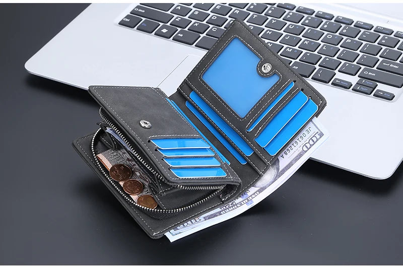 New Leather Men Wallets High Quality Zipper Short Desigh Wallet Hipster Credit Card Holders Inserts Coin Purses Vintage Walltes