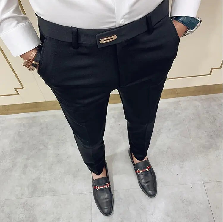Spring 2025 Men Pants Korean Slim Fit Men Casual Ankle Length Pants Streetwear Men High Quality Black Gray Khaki Dress Suit Pant
