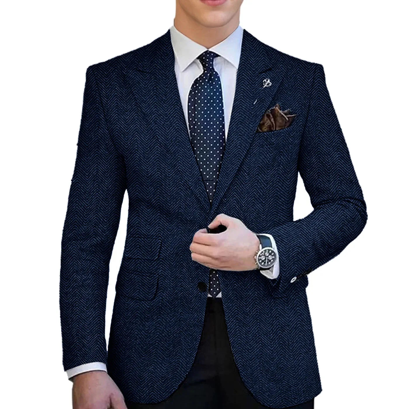 Autumn Winter Men's Herringbone Blazer Tuxedos Only Coat Wool Tweed Single Breasted Formal Bussiness/Wedding Prom Suit Jacket