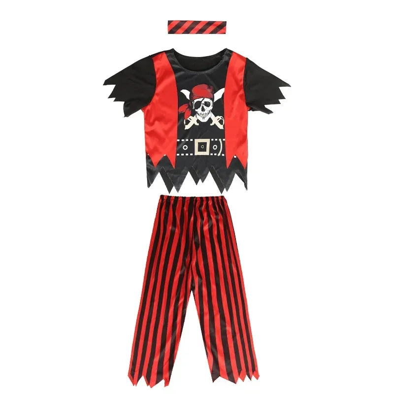 Boys Pirate Costumes Kids Pirate Toys Costumes Captain Jack Striped Dress Up Costume with Pirate Toys Halloween Dress Up