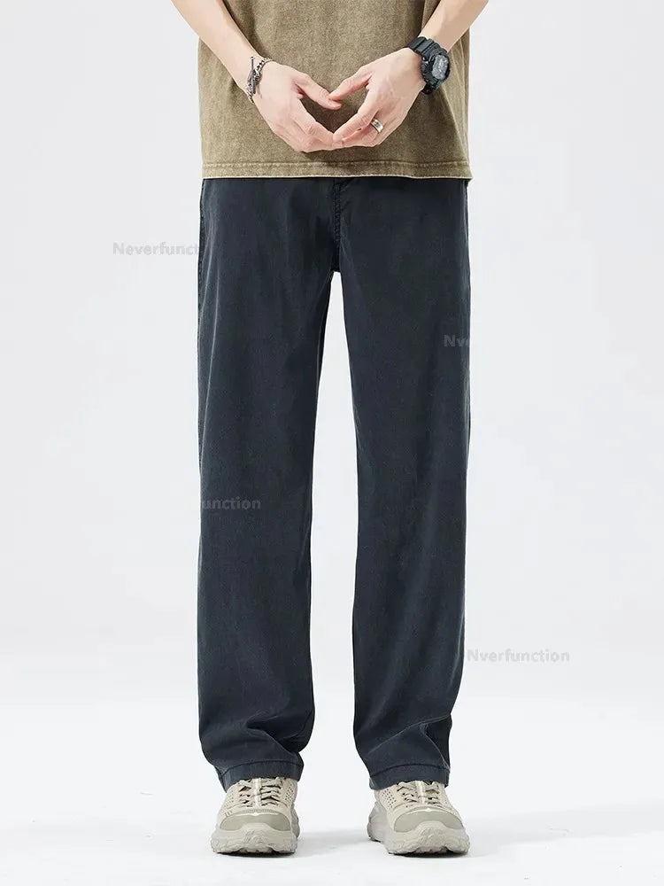 Ultra Thin Baggy Jeans Men's Summer New in Lyocell Soft Breathable Straight Trousers Elastic Waist Casual Blue Gray Wide Pants