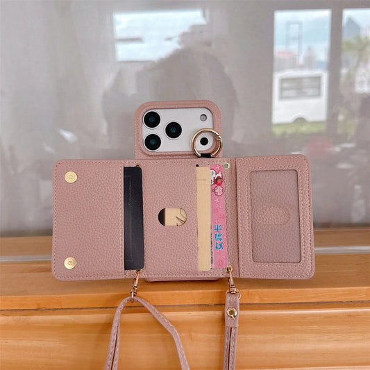Crossbody Zipper Wallet with Card Holder Phone Case for apple IPhone Air 17 14 11 Pro Max 13 12 16 15 Plus Ring Leather Cover