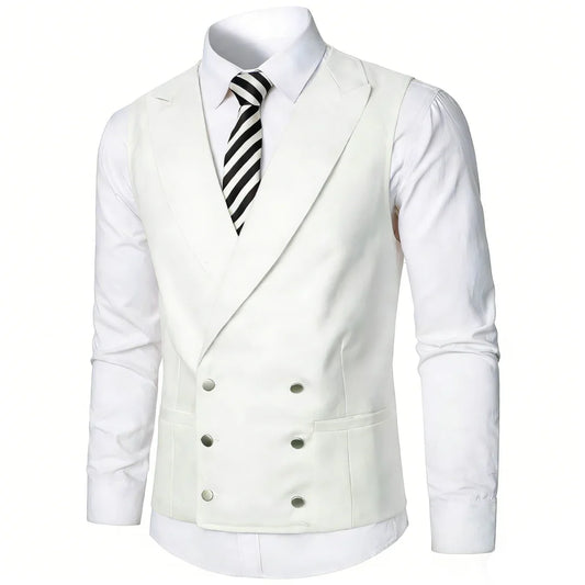 Men Vest Ivory Double Button With Lapel Solid Waistcoat For Wedding Banquet Party Business Office Casual Daily Men Suit Vest