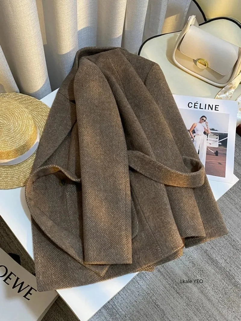 New Women's Wool Suit Jacket 2026 Spring Autumn Retro Temperament Ladies Small Blazer Coat Leisure High-Quality Lady Outerwear