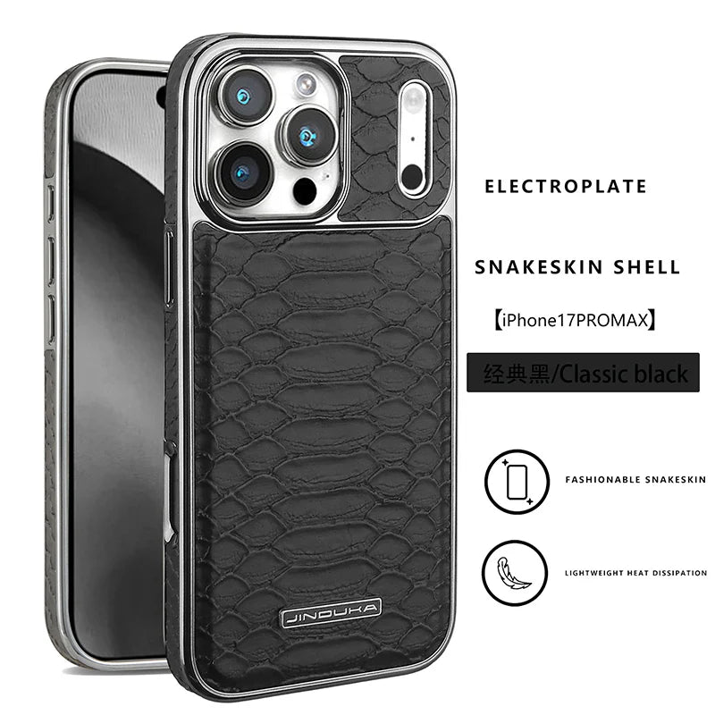 Luxurious And Stylish Snake Patterned Leather Phone Case, For IPhone 17 16 15 Pro Max 17Air Protective Case, With Flannel Lining