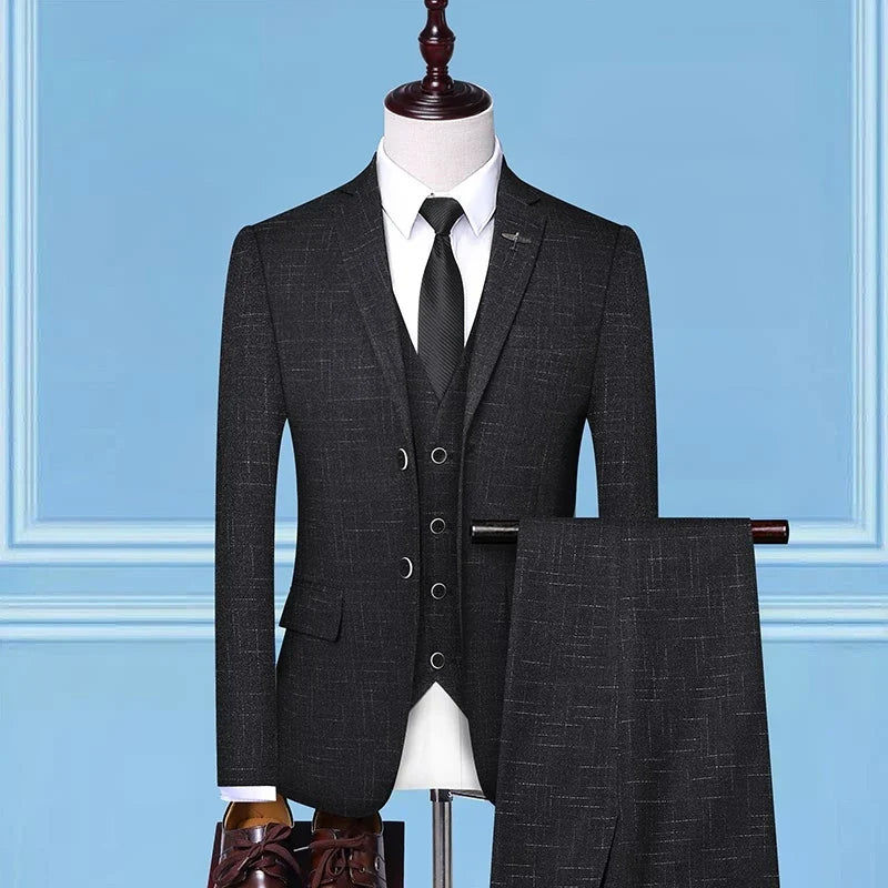 Mens Fashion Wedding Smart Casual 3 Piece Suit British Style High Quality Jacket Vest Trousers European American Banquet Look