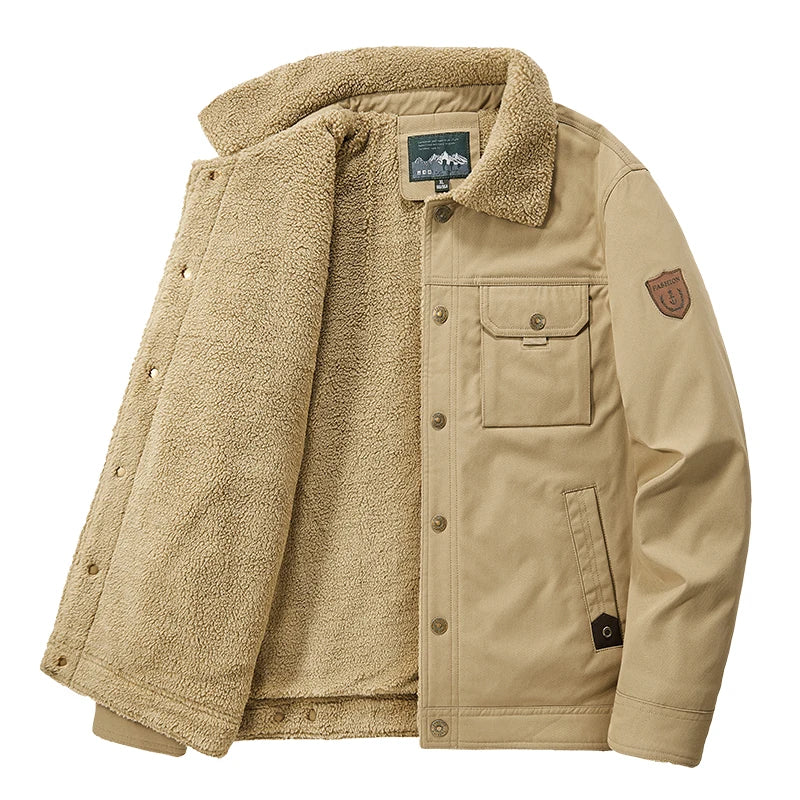 Men 2025 Winter New Fleece Thick Warm Jacket Men Fashion Casual Windproof Coat Men Autumn Outwear Outdoor Fur Collar Jacket Men