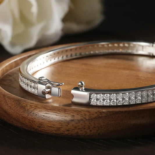 Bracelets joncs en moissanite D VVS1 pour femmes, entièrement sertis de diamants, élégants, classiques, en argent sterling 925 massif, accessoires de bijoux