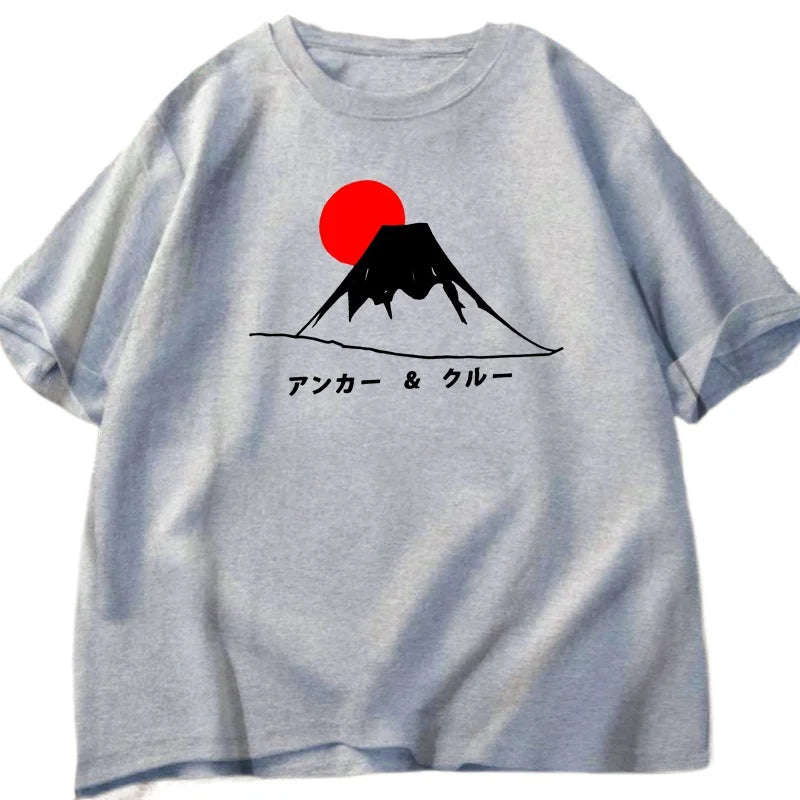 Mount Fuji Sun Set T-shirt Men Women Japanese Style Short Sleeve T-shirt High Quality Shirt Short-Sleeved Comfortable Tee Summer