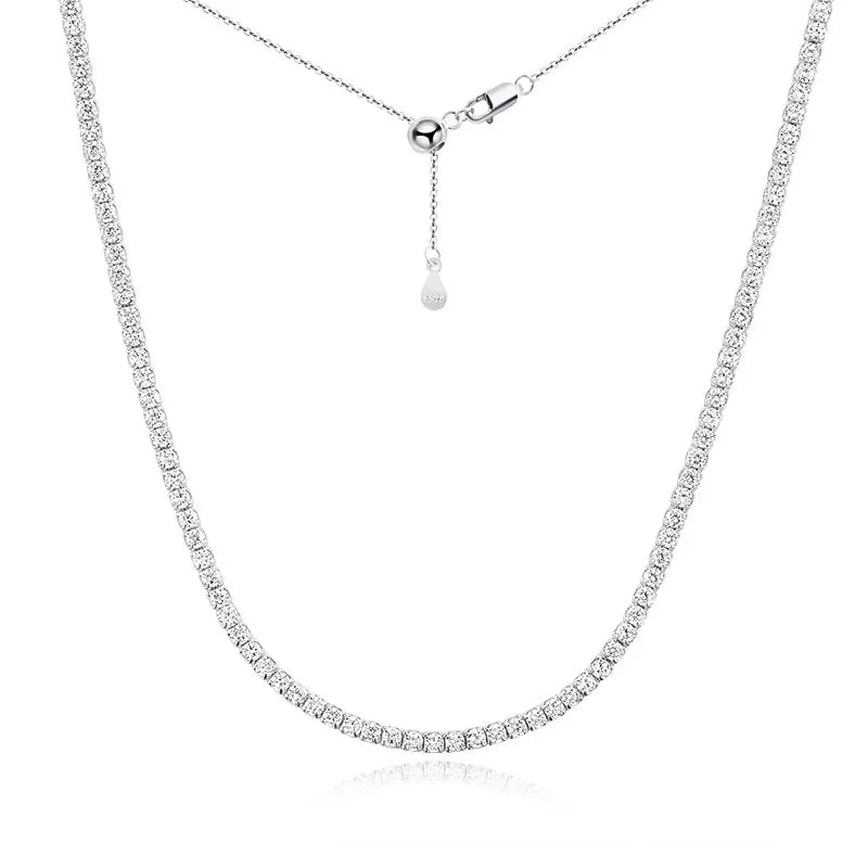 2mm Moissanite Tennis Necklaces for Women Solid s925 Silver Adjustable Choker Chain Wedding Diamond Rhinestone Necklace