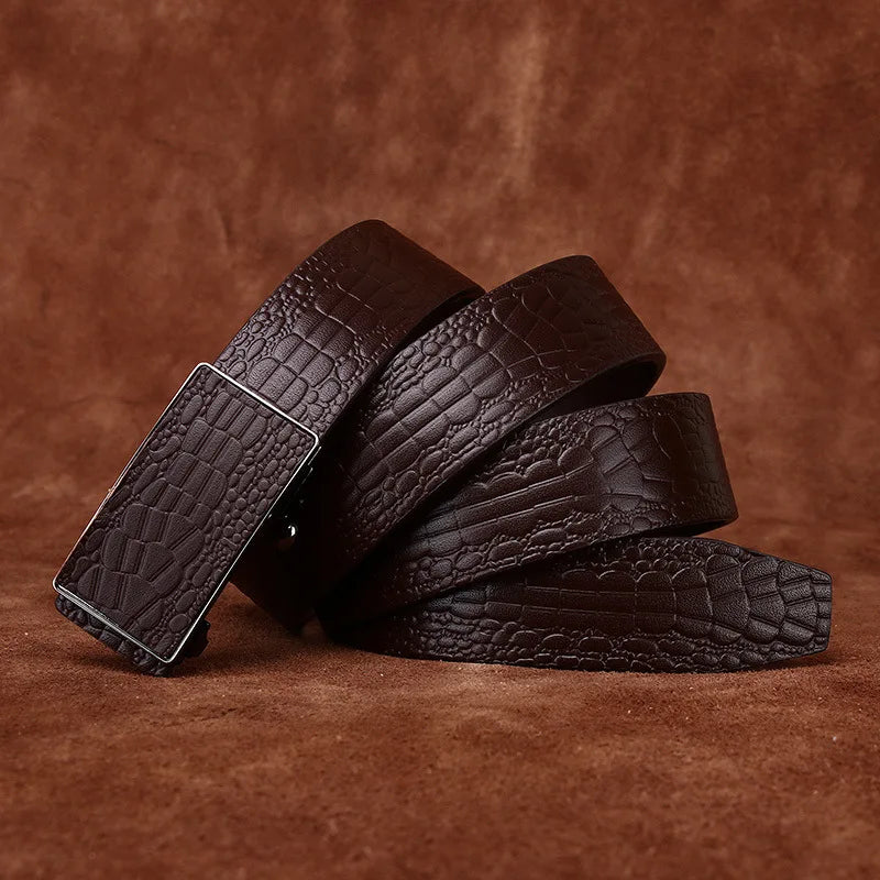 3.5CM Pure Cowhide High Quality Genuine Leather Belts for Men Strap Male Toothless Automatic Buckle Business Suit Trouser Belt