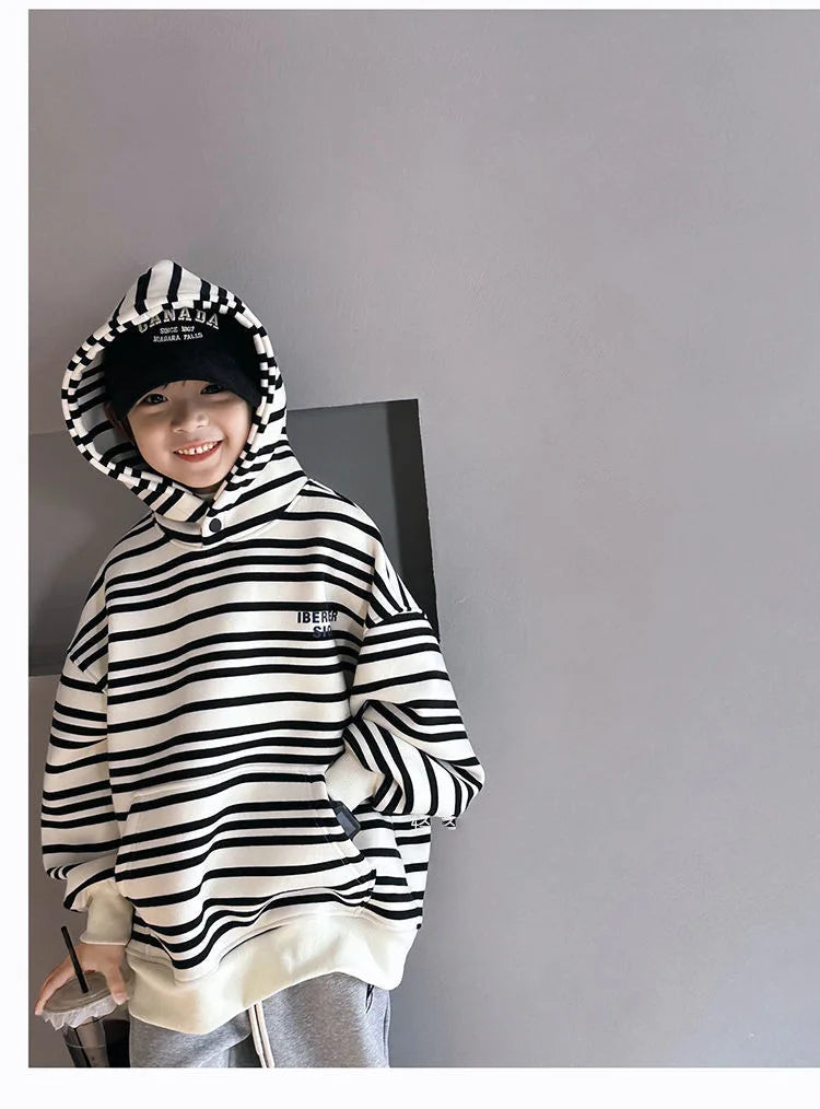 Spring Autumn School Kids 2PCS Tracksuit Boys Loose Striped Sweatshirt+Gray Sweatpant Workout Sets Child Jogger Outfits 9-16 Yr