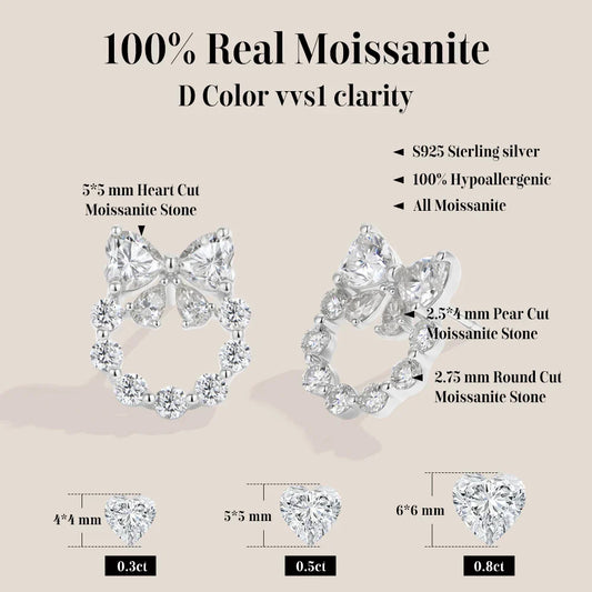 Heart Moissanite Earrings Bow Wreath Design S925 Silver 18k Gold Engagement Jewelry for Women Birthday Gifts Wholesale