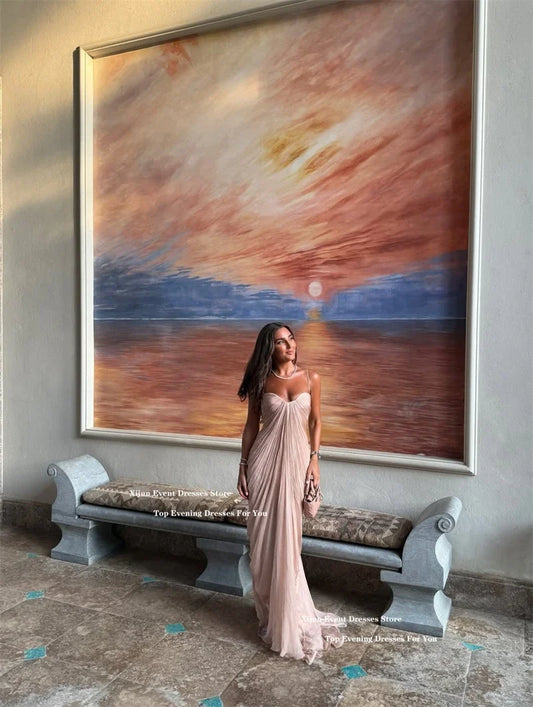 Sexy Pink Silk Satin Mermaid Evening Dresses Sleeveless Sweetheart Long Prom Gowns Pleated Formal Dubai Prom Gowns Customi