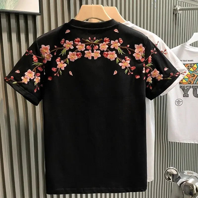 2025 Summer Fashion Men T-shirt Short-sleeved Embroidered Shirt
