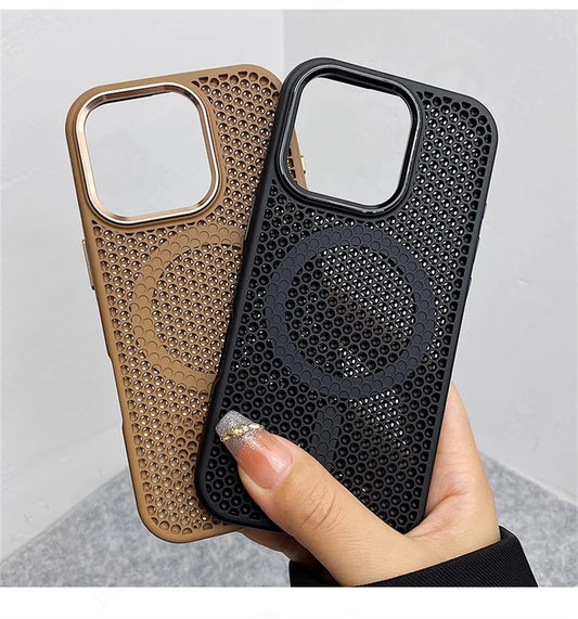 Heat Dissipation Mesh For Magsafe Magnetic Wireless Charge Case For iPhone 16 15 14 Plus 13 12 17 Pro Max Breathable Armor Cover