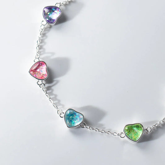 Bracelet Cœur à Cœur en Argent Sterling 925 avec Oxyde de Zirconium Coloré Brillant, Chaîne Ajustable pour Femme, Cadeau de Saint-Valentin