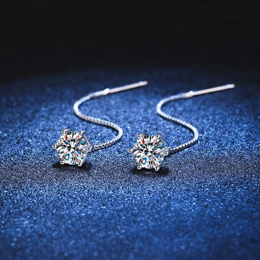 Moissanite Earrings S925 Sterling Silver Plated with White Gold Ear Wire Line Drop Earring Hoop Wedding Fine Jewelry