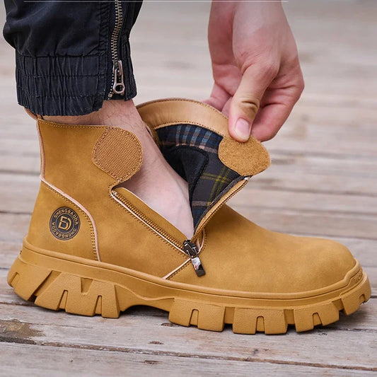 Steel Toe Work Boots side zipper anti-slip work shoes Anti-Smash Anti Puncture industrial construction waterproof safety shoes