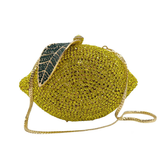 Green Lemon Shaped Rhinestone Handbags for Cocktail Party Women Gorgeous Crystal Wedding Bridal Cutch Purse Evening Bags