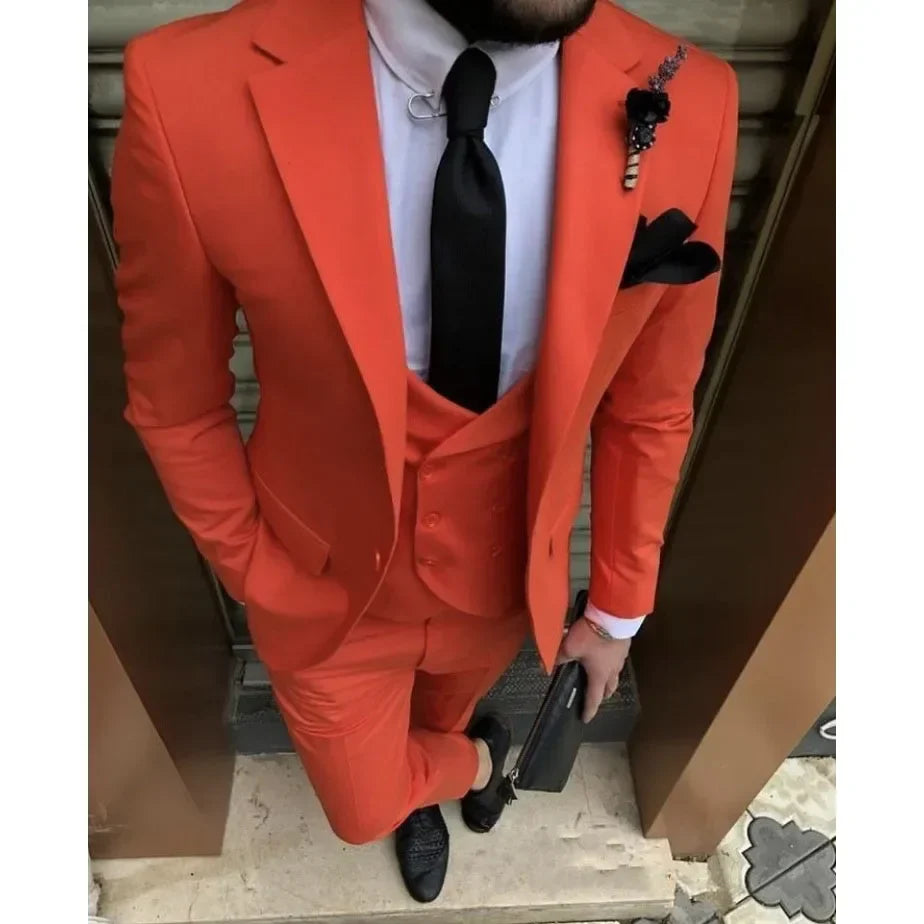 Blazer Solid Color Men Suits Elegant Terno Notched Lapel Single Breasted Wedding Prom Slim Fit Three Piece Jacket Pants Vest